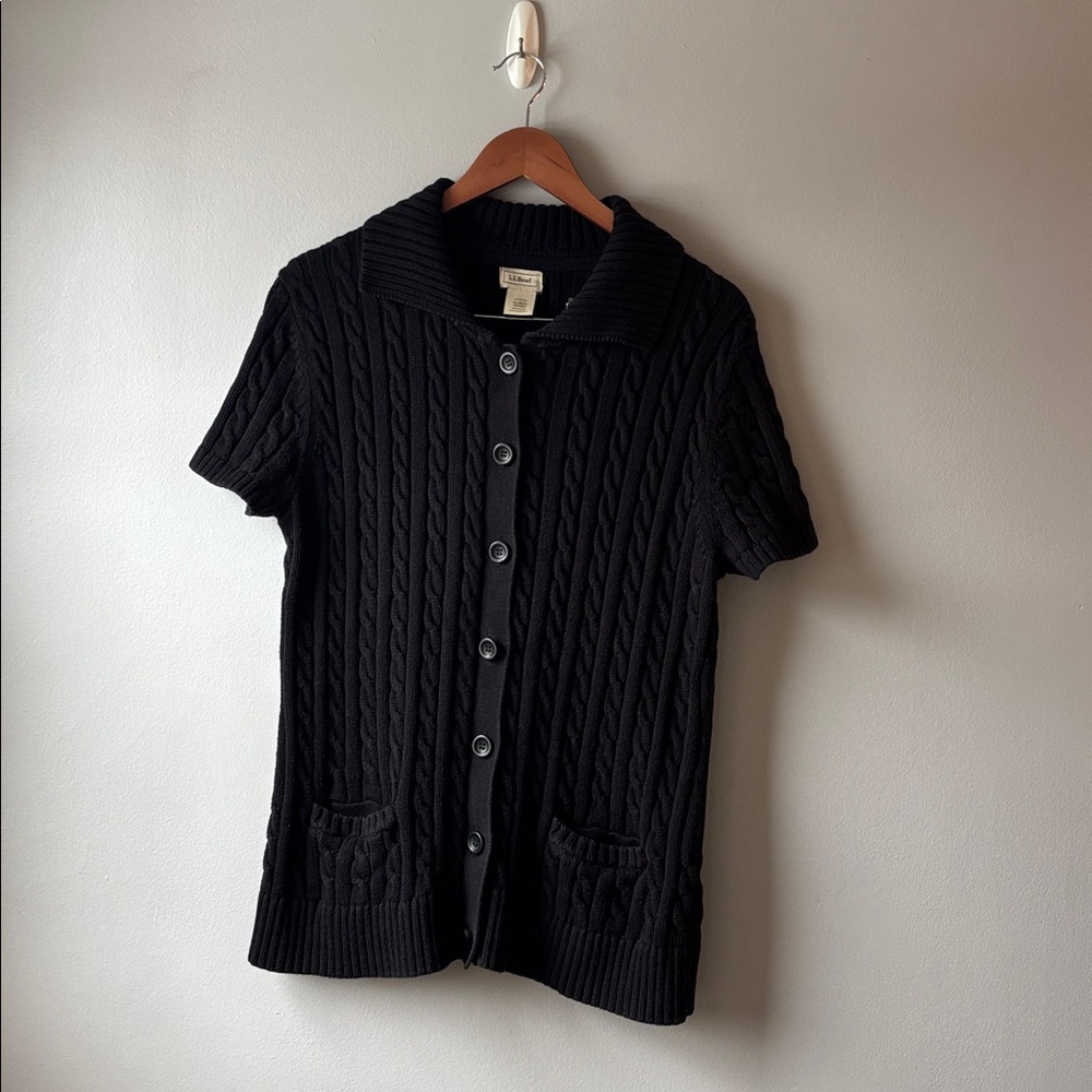 LL Bean cable knit short sleeve cardigan